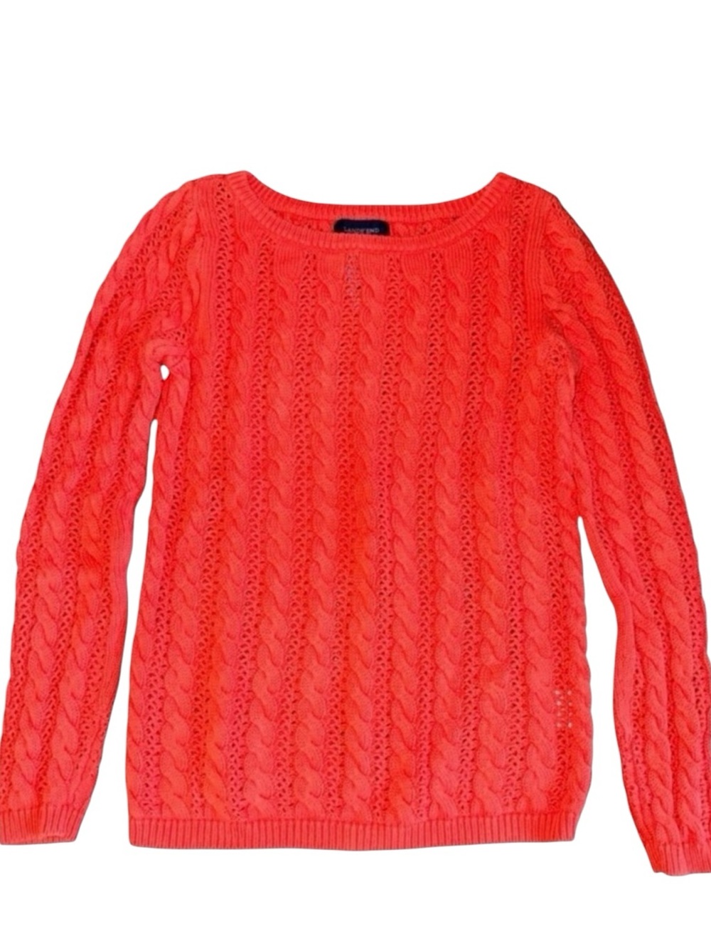 Lands’ End Drifter Women’s S Coral Orange Cable Knit Cotton Sweater